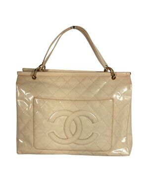 Chanel Handbag Quilted CC Logo Enamel White